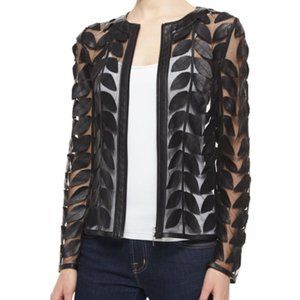 Bagatelle Women Jacket - Black Leather Leaf and Mesh XL